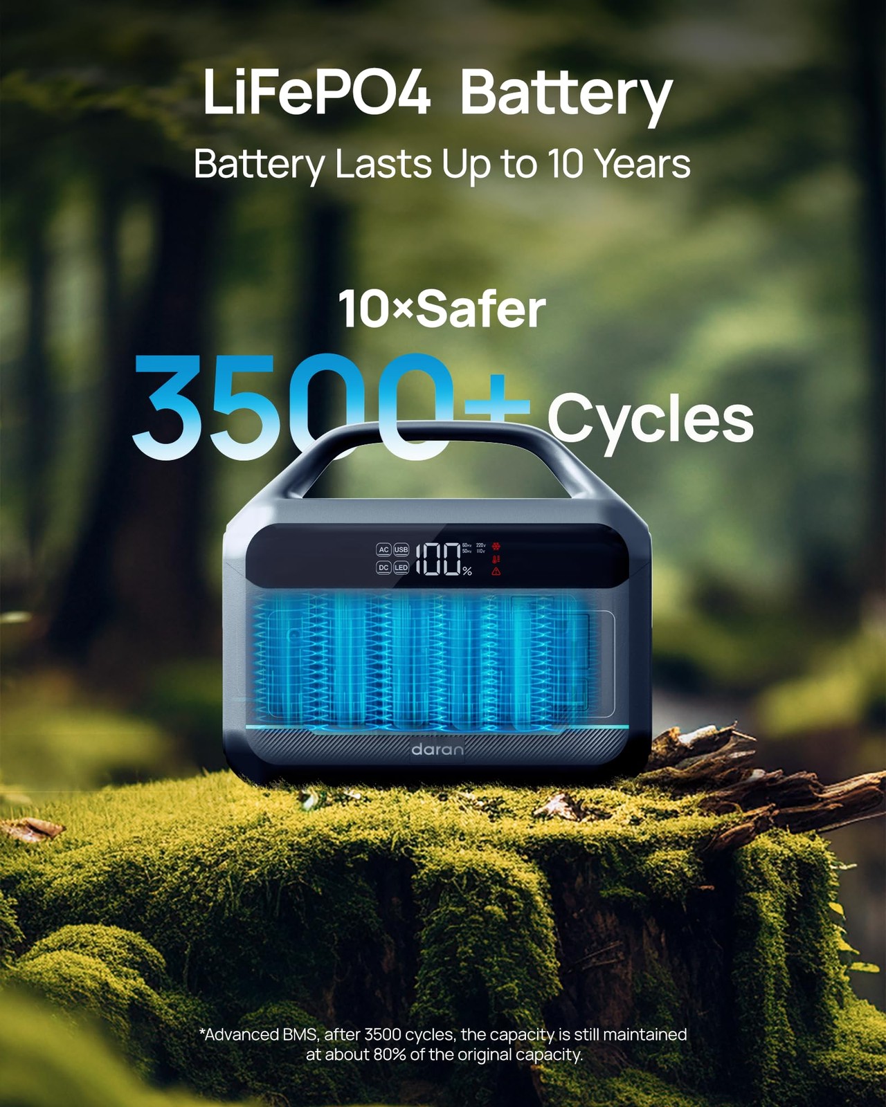 DARAN Portable Power Station 600W(1200W Surge) 288Wh Solar Generator LiFePO4