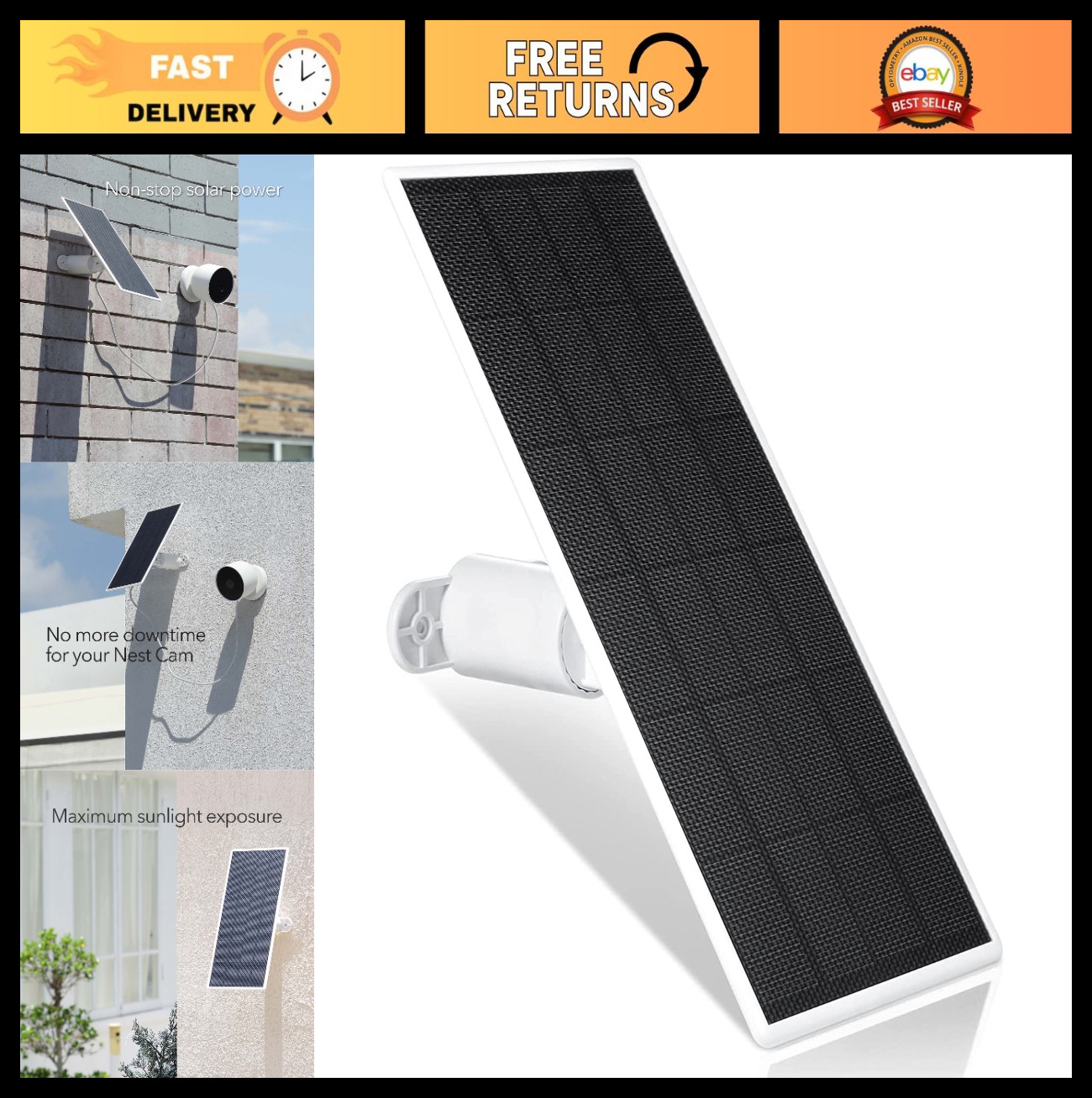 Solar Panel Charger for Google Nest Cam – 2.5W Outdoor/Indoor Solar Power, 1 Pac