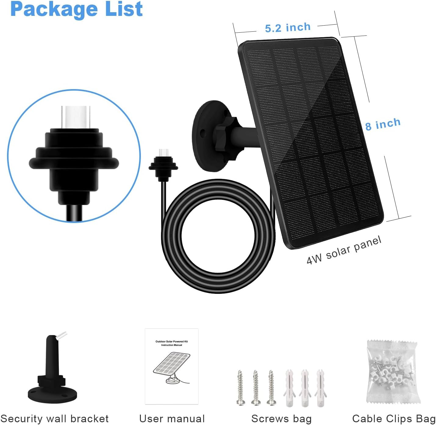 4W Solar Panel for Blink Outdoor 4 Camera, USB-C, Waterproof, 13.12Ft Cable
