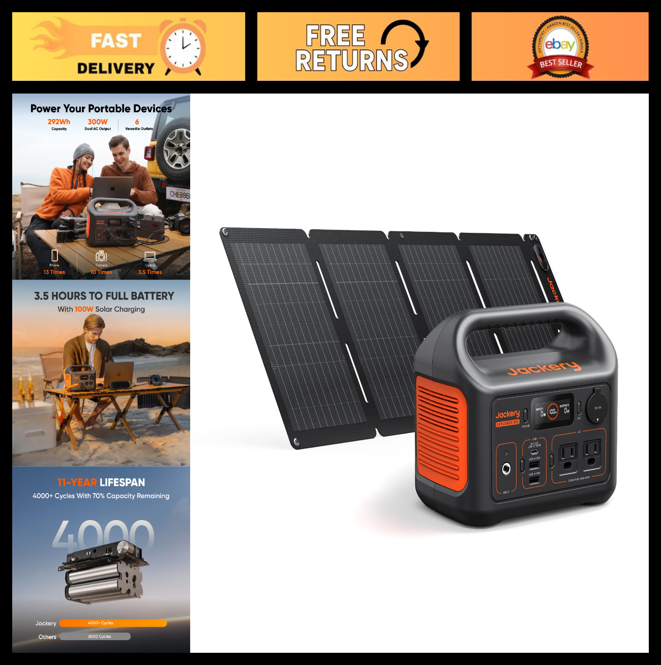 Portable Solar Generator 300W, 292Wh Power Station & 40W Solar Panel for Camping
