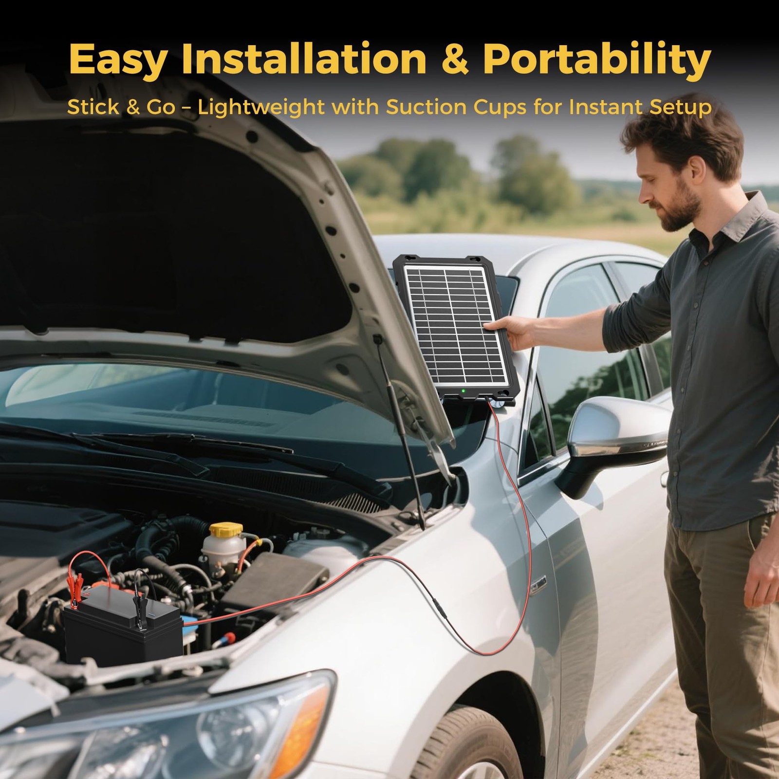 SUNAPEX 10W 12V Solar Battery Charge Maintainer – Solar Trickle Charger for Car