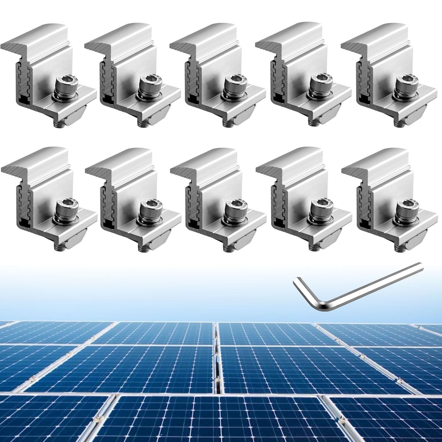 Adjustable Solar Panel Mount Brackets 3050mm 10pc Aluminum Roof Clamp Kit