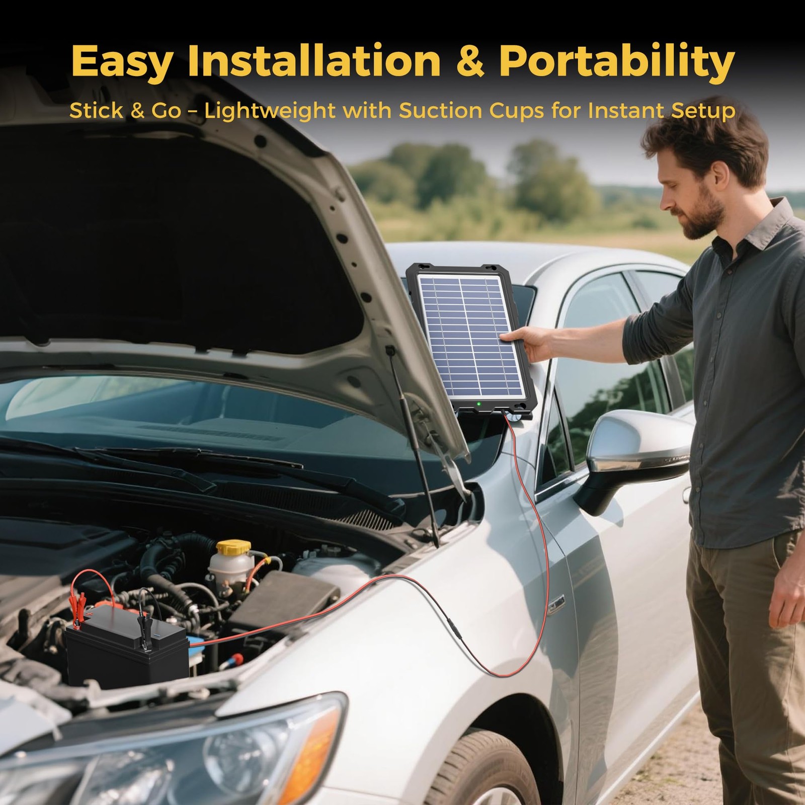 SUNAPEX 8W 12V Solar Battery Charge Maintainer – Solar Trickle Charger for Car
