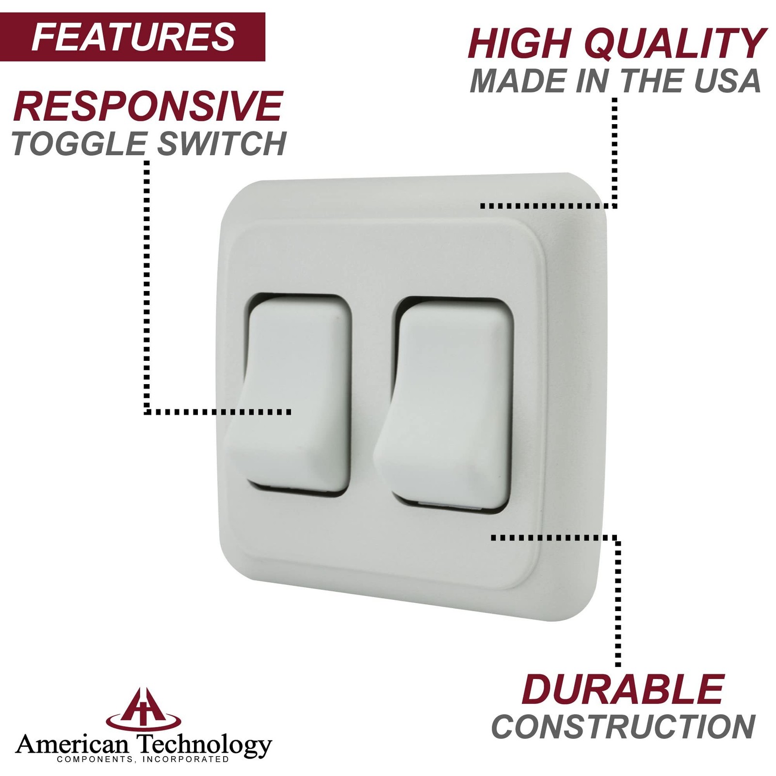 Double SPST On-Off Switch with Bezel, 12-Volt, for RV, Trailer, Camper (White)
