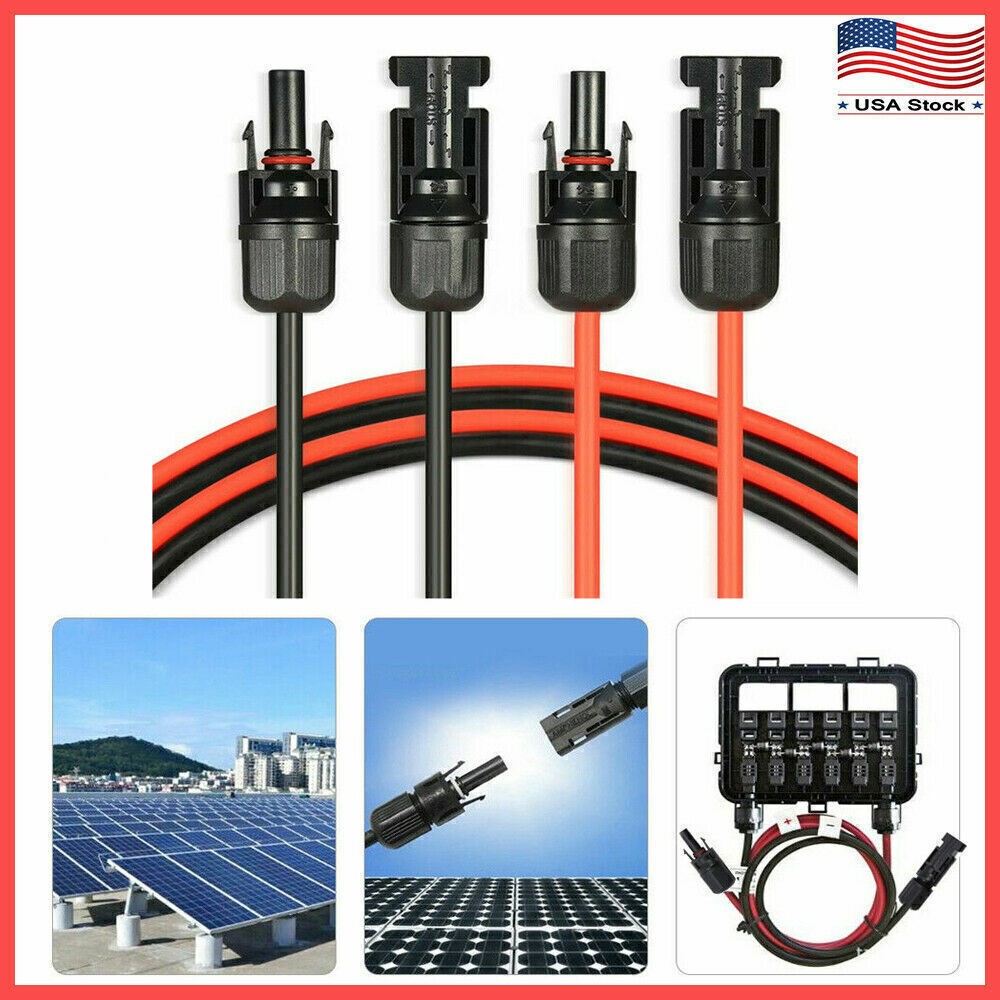 Solar Panel Wire 12AWG Gauge Black & Red Extension Cable Kits with F/M Connector