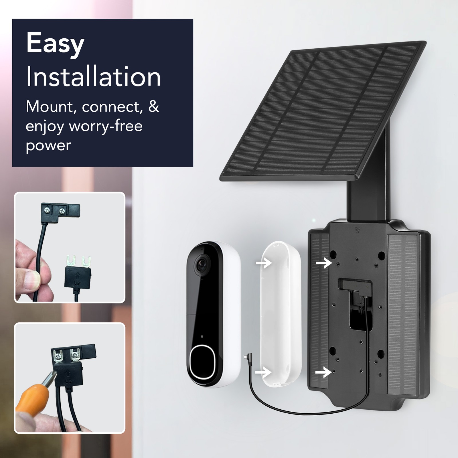 Wasserstein Solar Charger for Arlo 2K, Wyze Duo & eufy E340/C30/C31 Doorbells