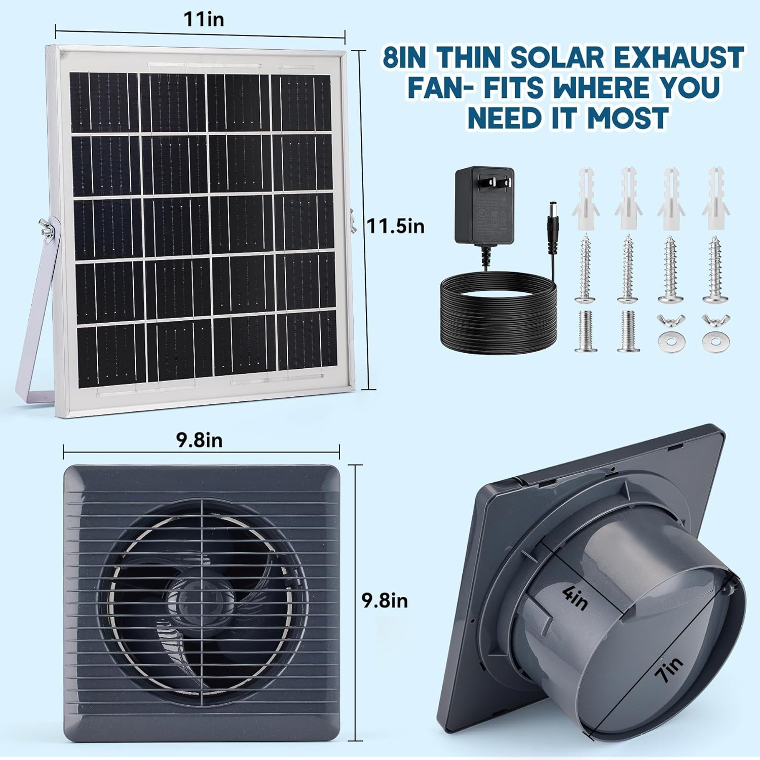 Solar Powered Exhaust Fan, 25W Solar Panel+8″ High Speed Solar Powered Fans, Sol