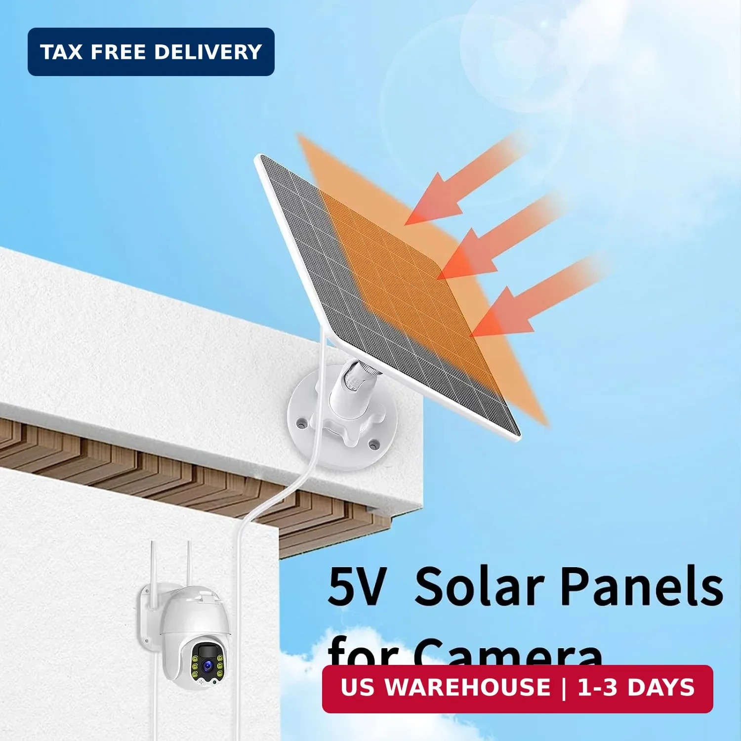 5V 5W USB Solar Panel for Outdoor Security Camera, USB C Solar Panel Charger wit