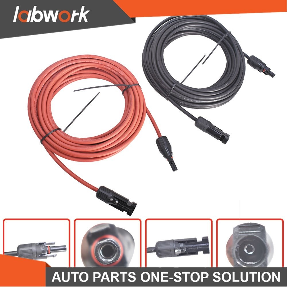 Labwork 1 Pair 20ft 12AWG Black+Red Solar Panel Extension Cable Wire Connector