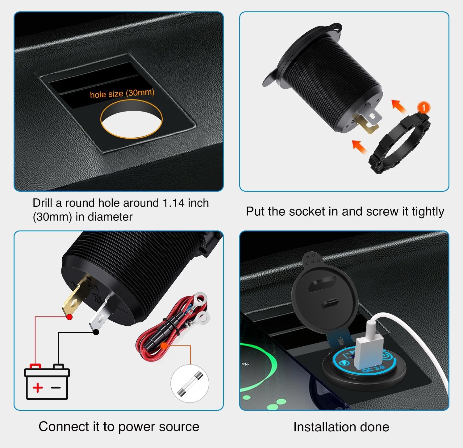 Nilight 2 Pack PD Type C and QC 3.0 USB Fast Outlet Panel with LED ON Off Touch