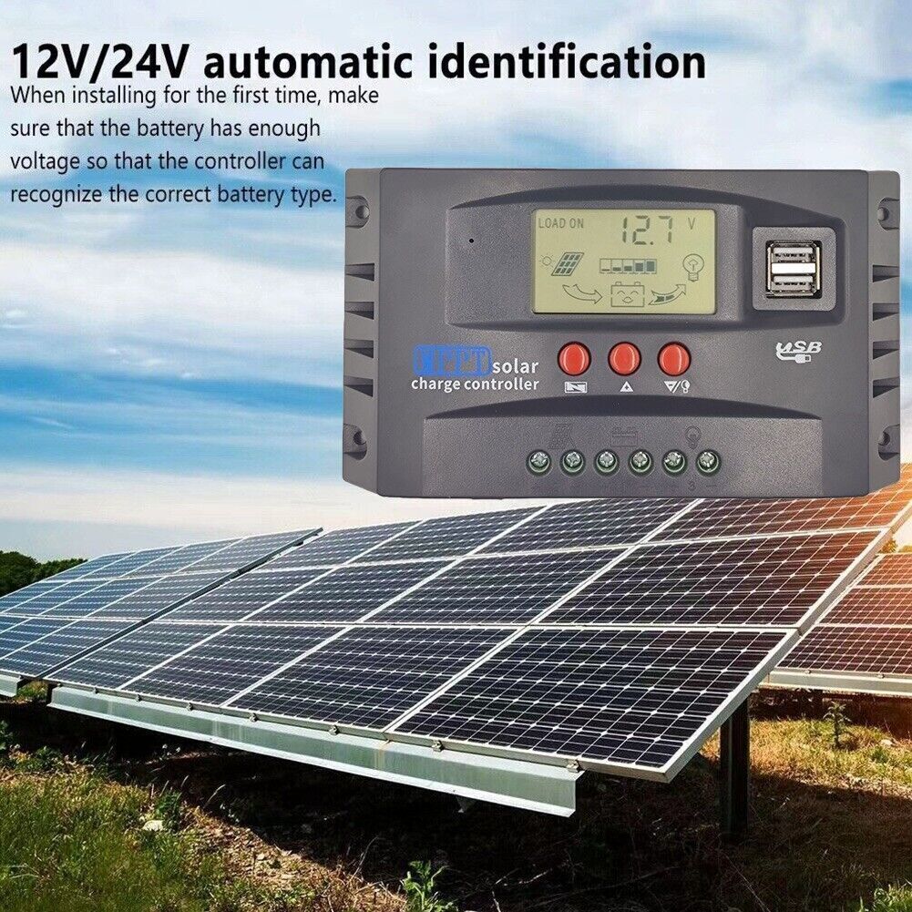LCD Display MPPT Solar Panel Regulator Charger Controller 12V/24V 30A/50A/100A