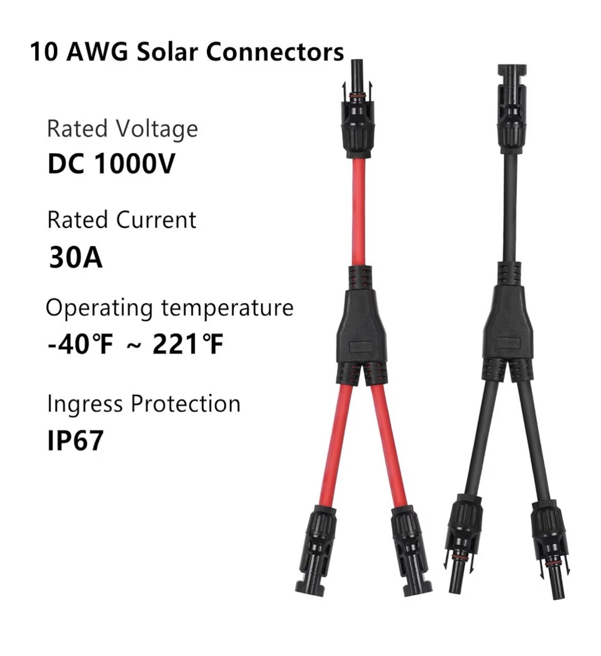 2 To 1 Solar Panel Connector Y Branch 10 AWG Universal Solar Connectors