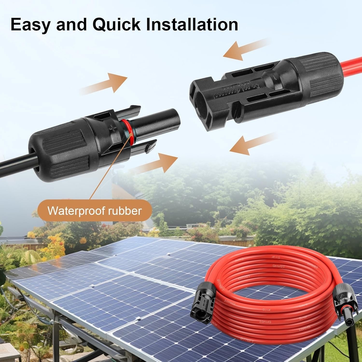 100FT 10 AWG Solar Panel Extension Cable PV Wire Solar Connectors Pair 6mm²