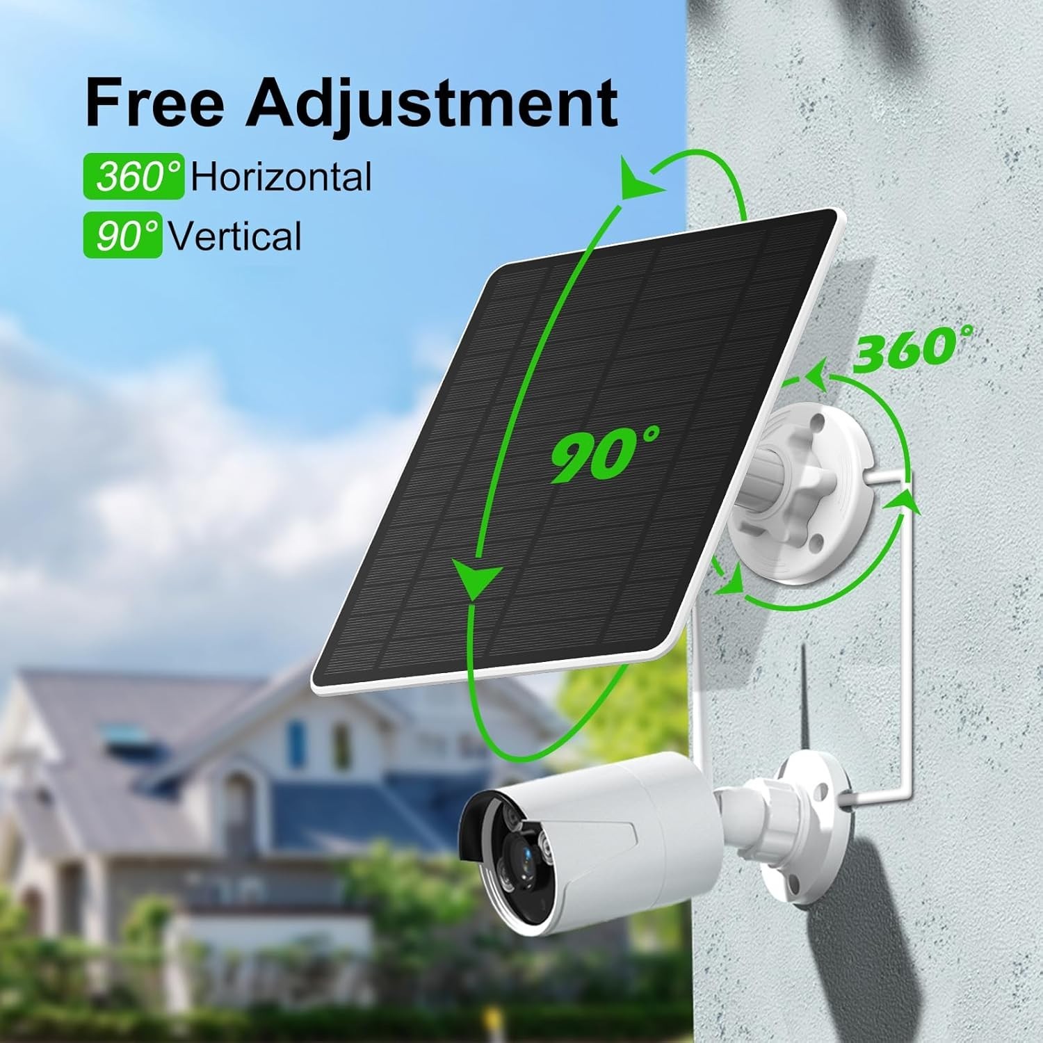 Solar Panel Charger for Security Camera, Type-C Plug, 9.8Ft Long Cable, Water