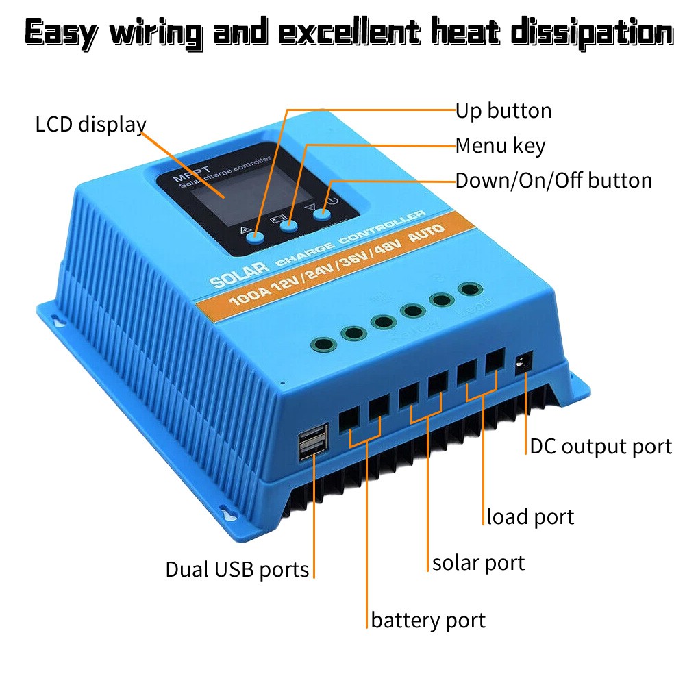 12-36V 100A MPPT REGULADOR DE BATERÍA SOLAR PANEL USB CONTROLADOR MANDO DE CARGA