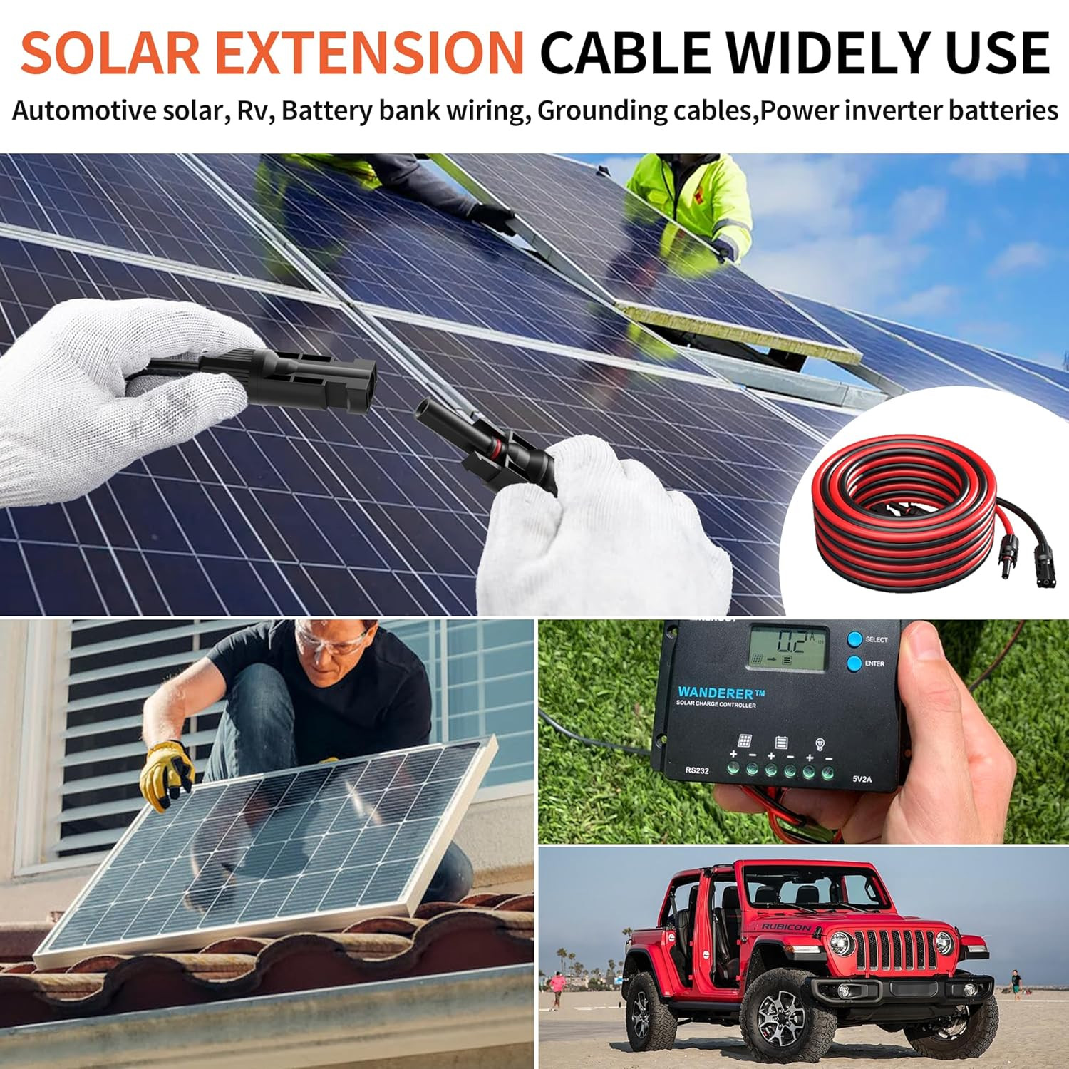 10AWG Solar Extension Cable with Pair of Connectors Solar Panel Adaptor Kit Tool