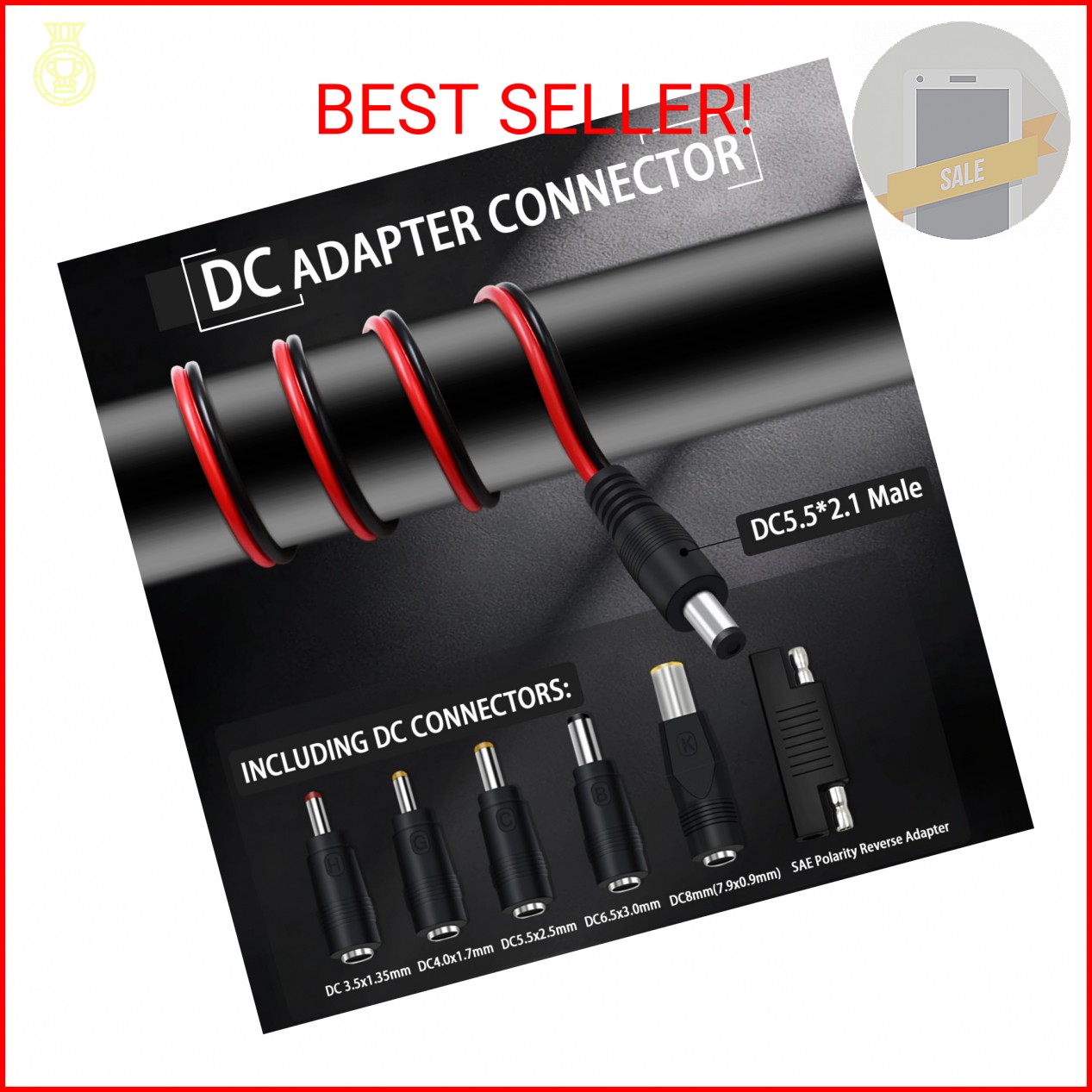 COMeap SAE to DC Adapter for Jackery Solar Panel, 3FT SAE Plug to DC5521 Male Co