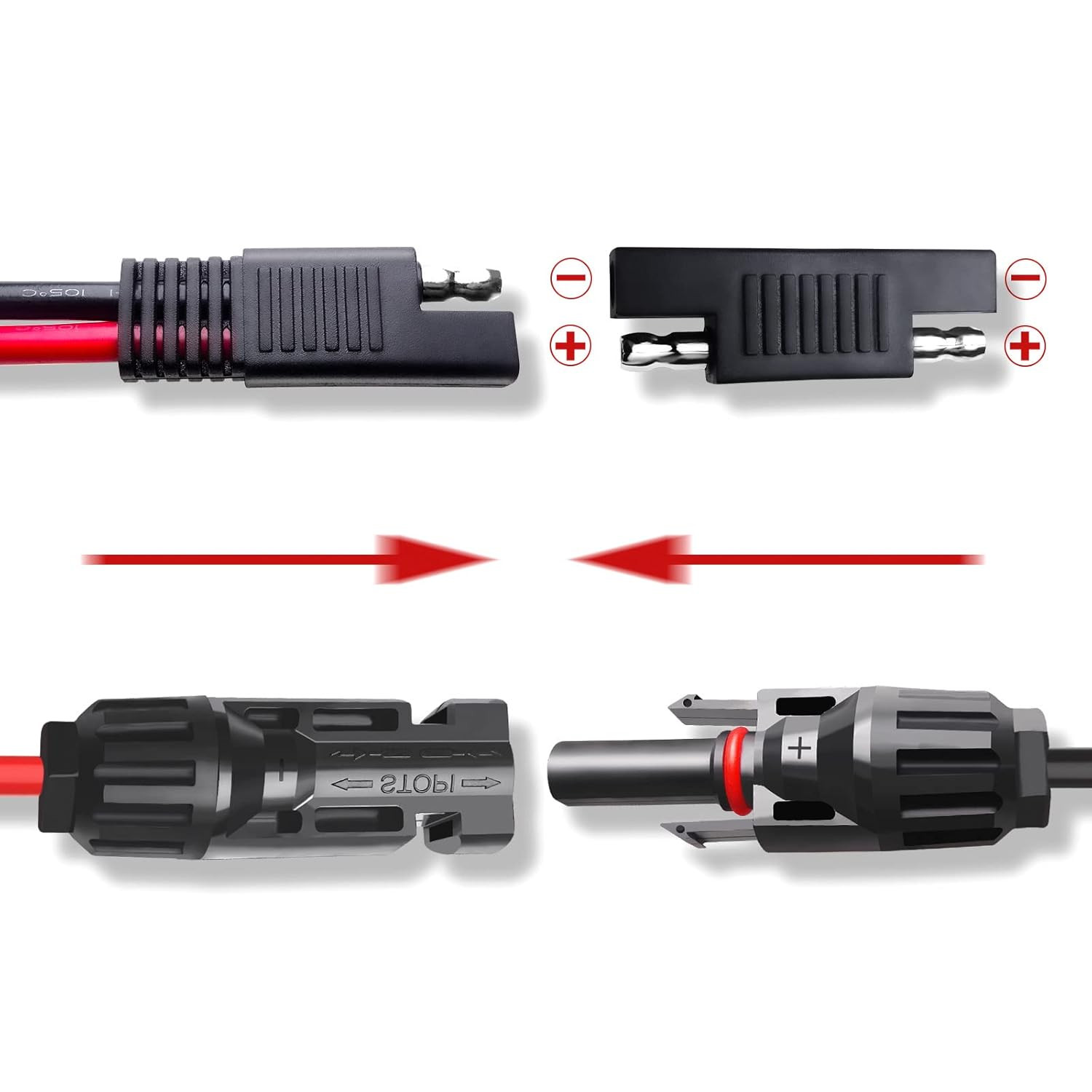 Solar Panel Connectors to SAE Adapter Cable 10AWG Solar to SAE PV Extension Wire