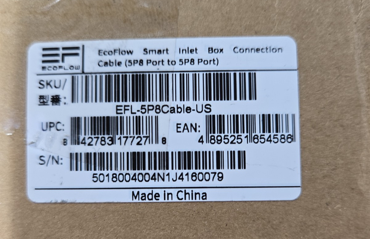 EcoFlow Smart Inlet Box Connection Cable (5P8 Port to 5P8 Port) Smart Home Panel