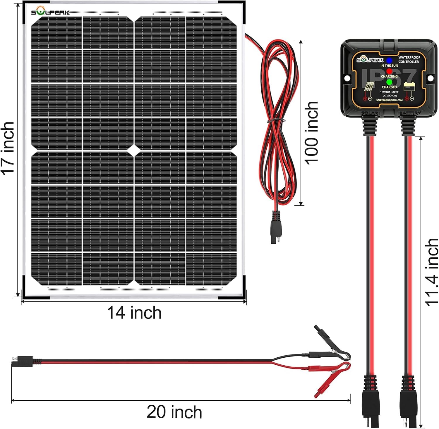 30W Solar Battery Charger Solar Battery Maintainer + Upgrade 10A MPPT Charge Con