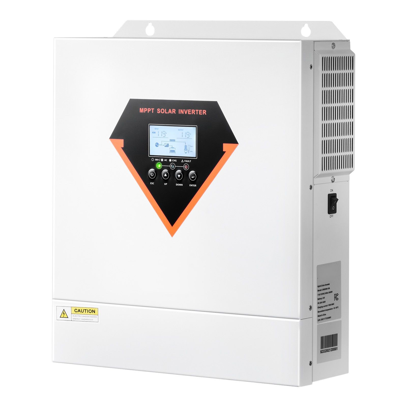 3000W Hybrid Solar Inverter, 24V to 110/ 120V AC, Pure Sine Wave with MPPT