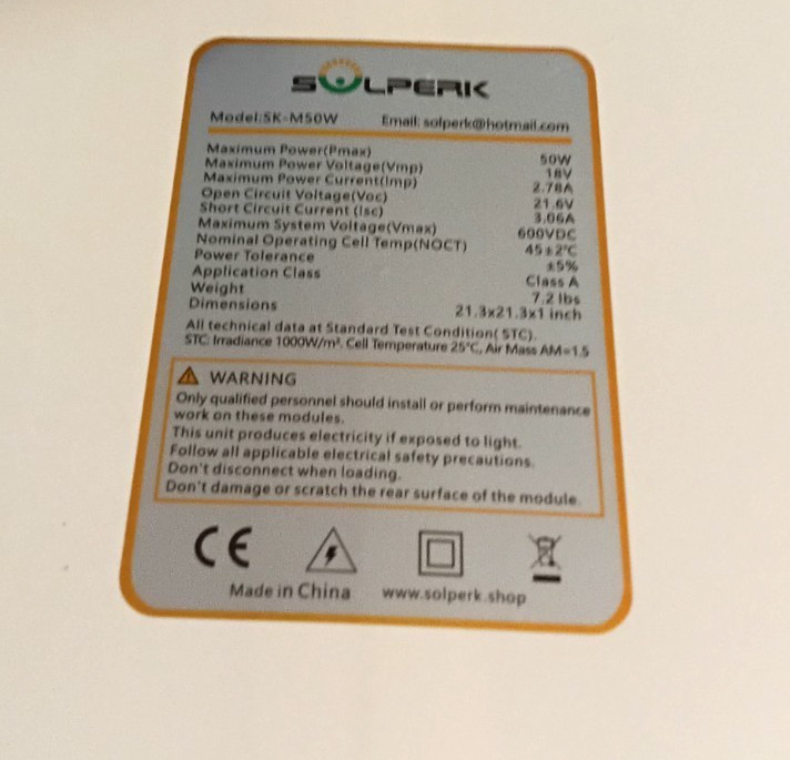 Solperk Solar 50W Solar Panel With Charge Controller Complete NEW