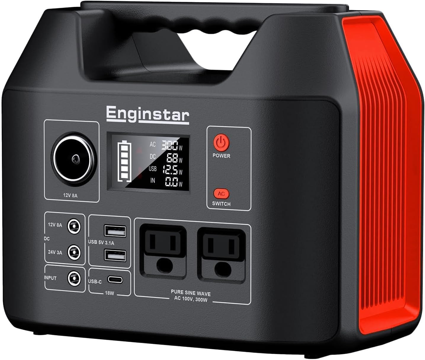 Portable Power Station 300W 296Wh Battery Bank with 110V Pure Sine Wave AC Outle