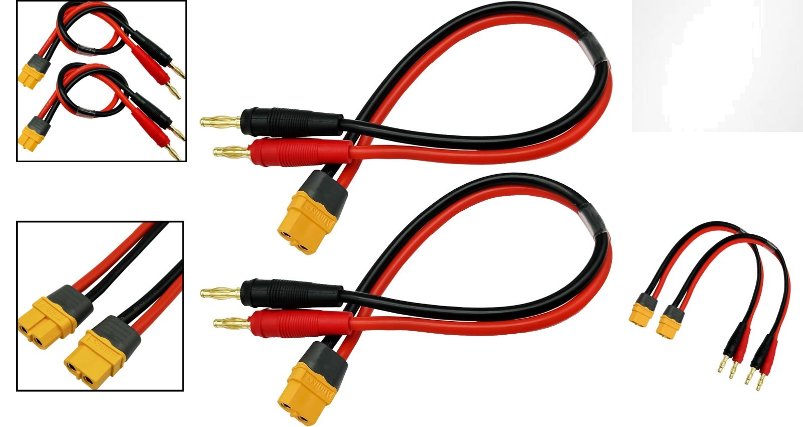 Heat Resistant 30cm XT60H to Banana Plug Cables for Reliable RC Charging