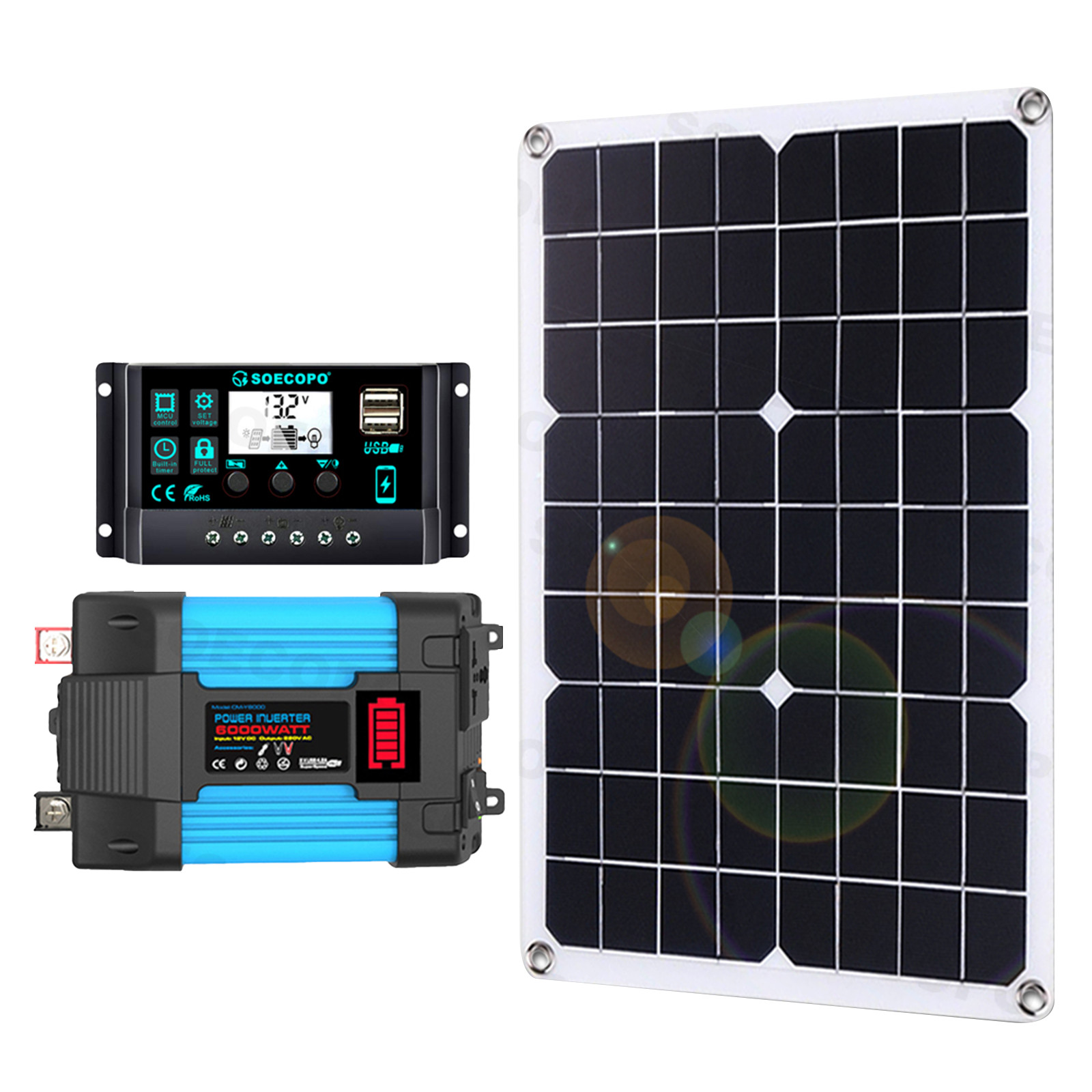6000W Solar System DC12V to 110V/220V Inverter System100A Controller 500W Panel