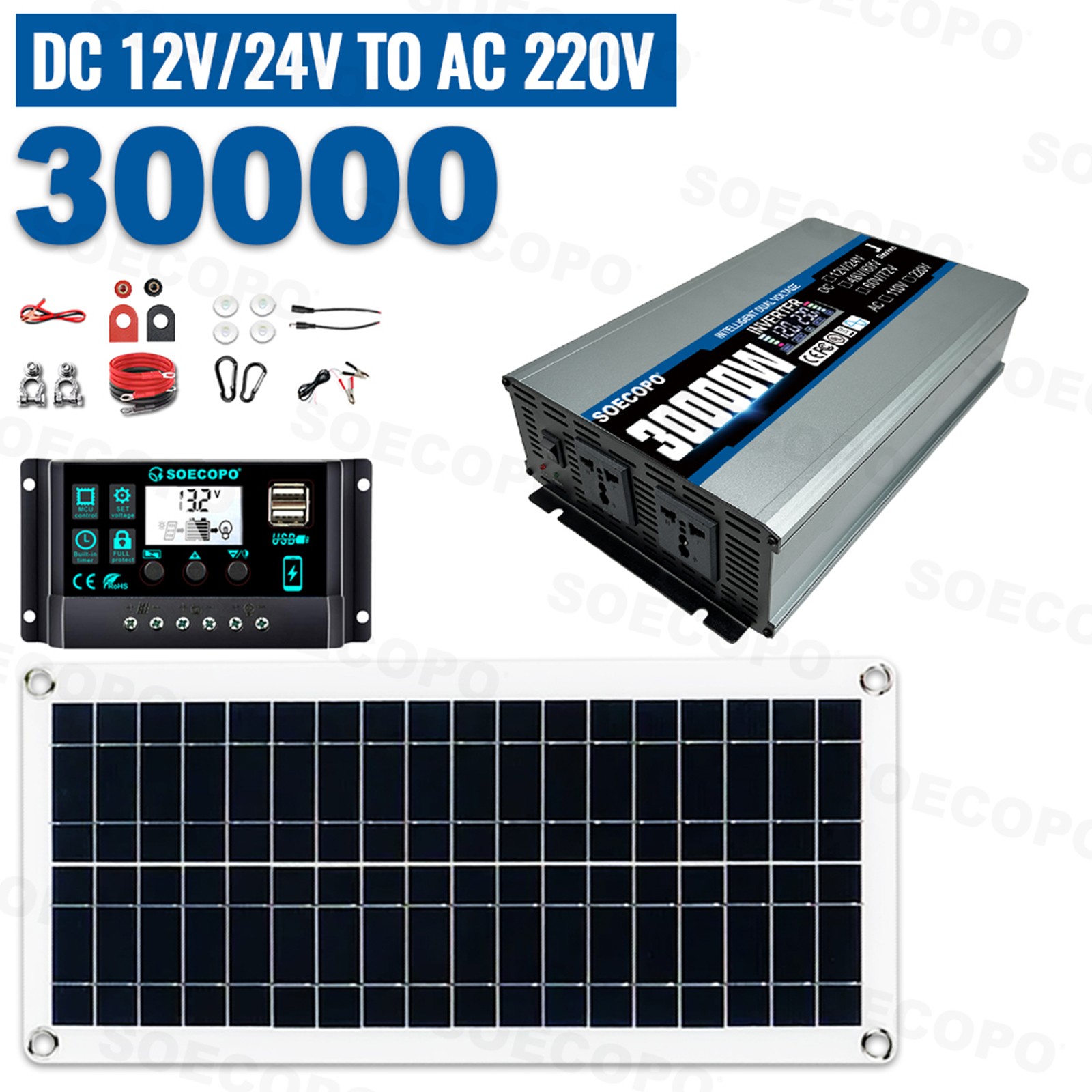 30000W Solar Power System | SOECOPO 200W Panel + Controller Inverter