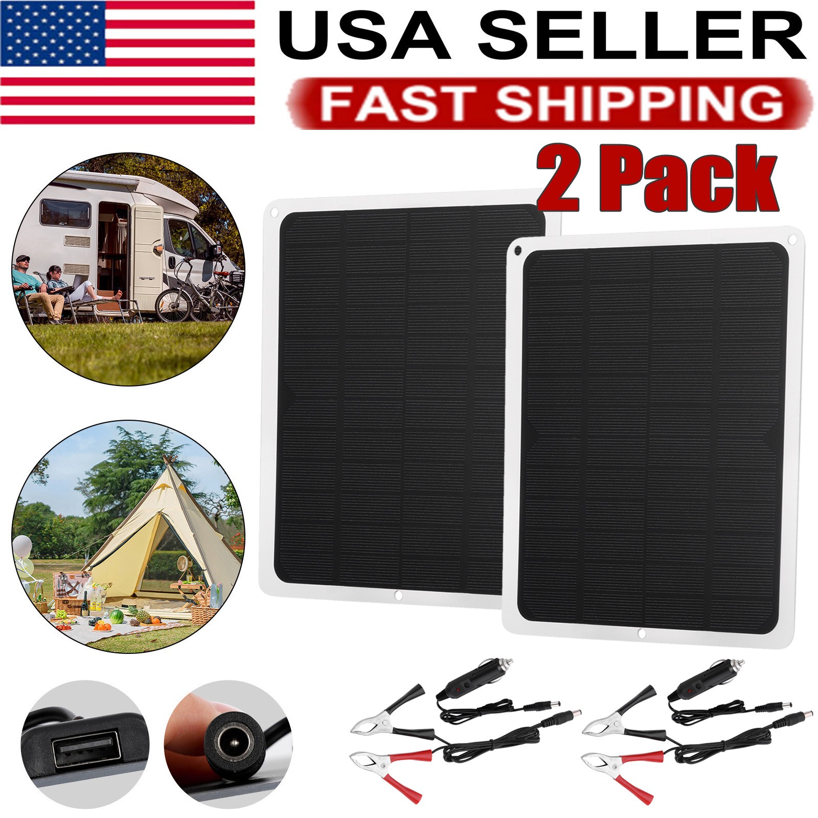 Trickle Charger 22W Solar Panel Kit 12V Battery Charger Maintainer Boat RV Car