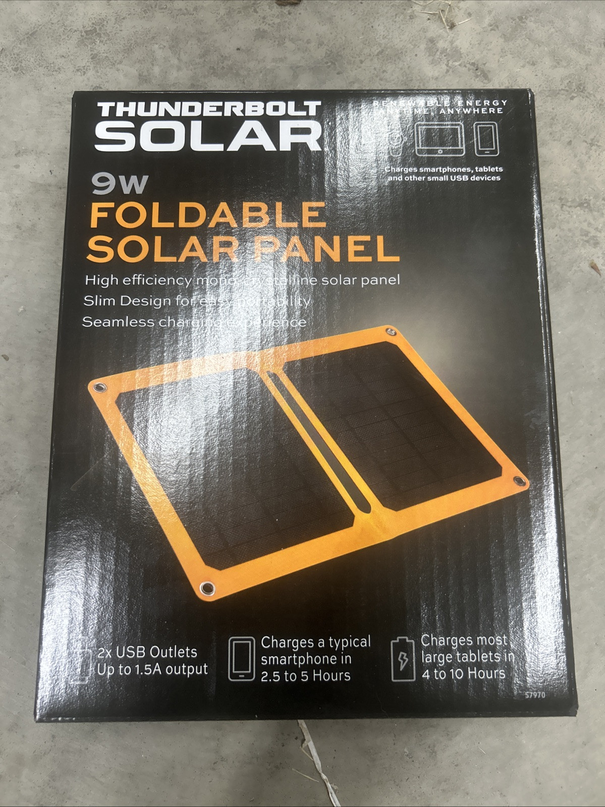THUNDERBOLT Foldable Solar Panel with 2 USB Outlets Up to 3A Output 1.5A per NEW
