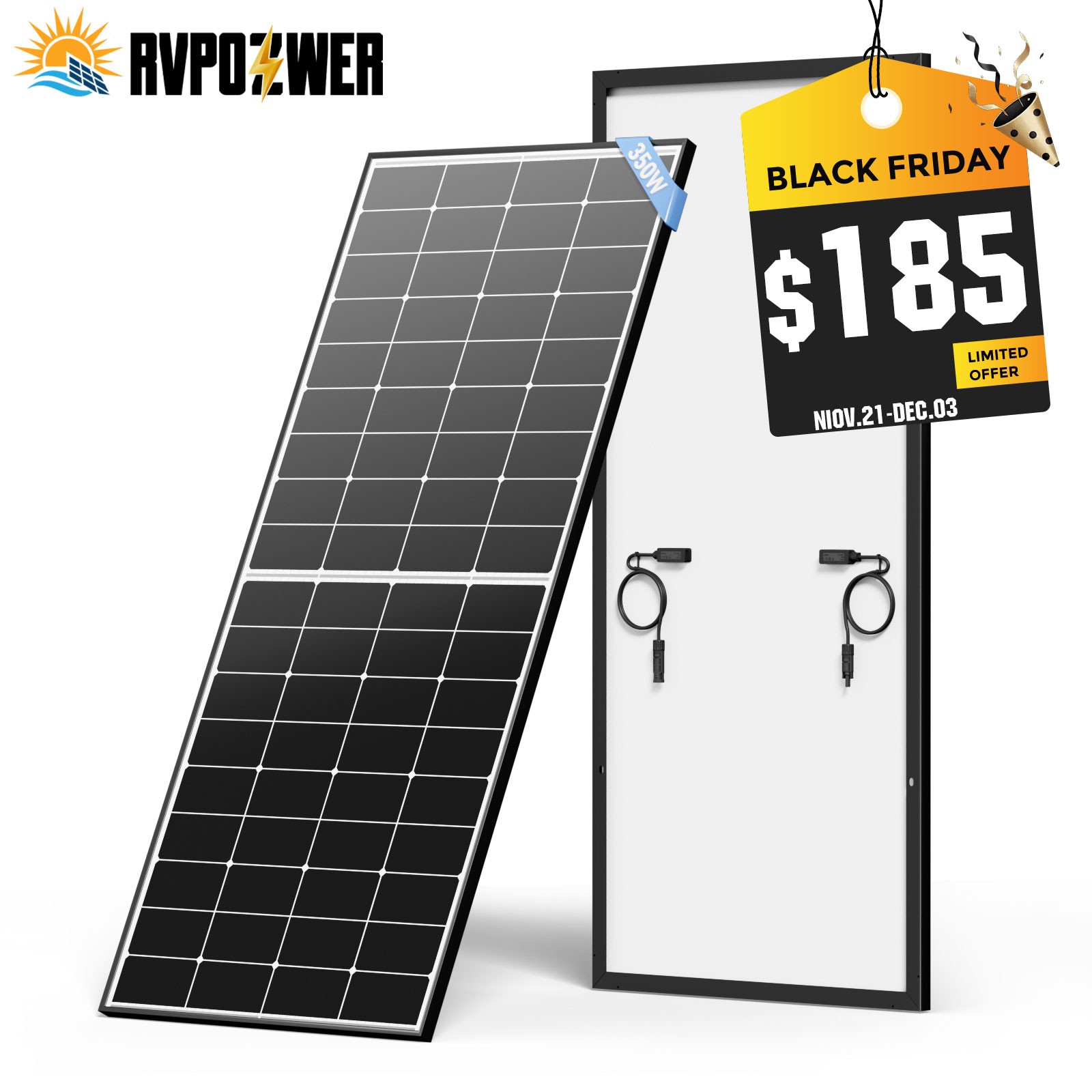 350W Solar Panel Mono Home Camping Home Off Grid Caravan Boat Charger US
