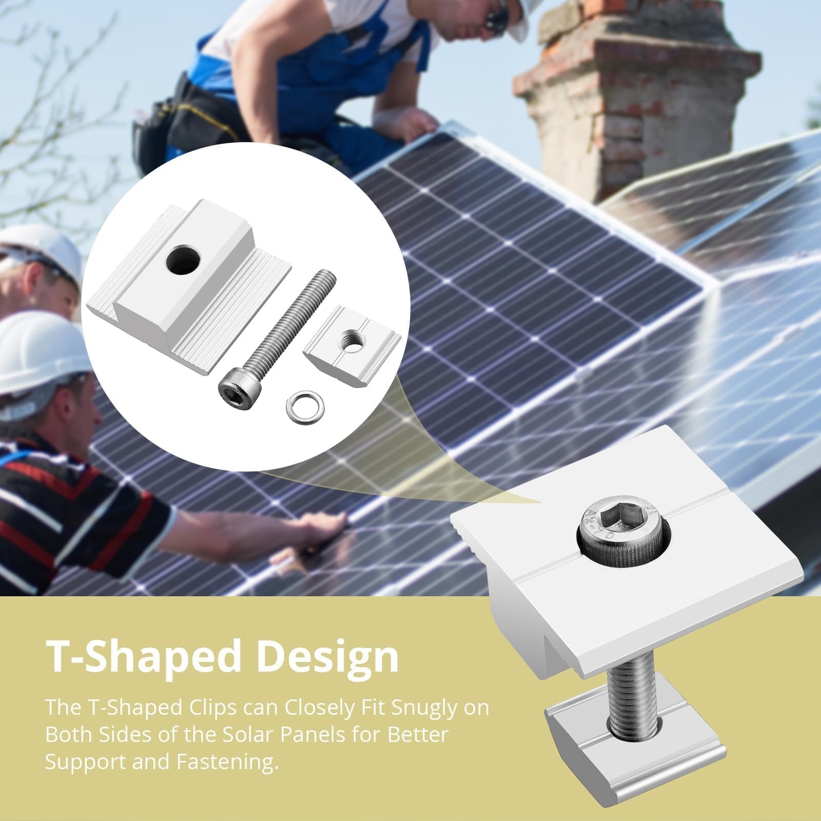 10pcs Solar Panels Centre Aluminium T-Shaped Mid Clamps 10 Screws M8 Panel