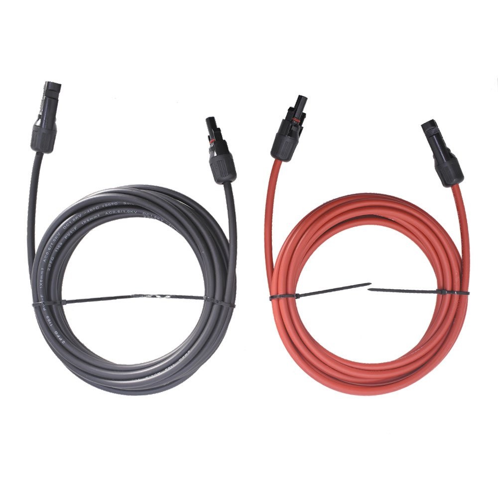 LABLT 10 AWG 15 FT 1 Pair Solar Panel Extension Cable Wire Connector Black + Red