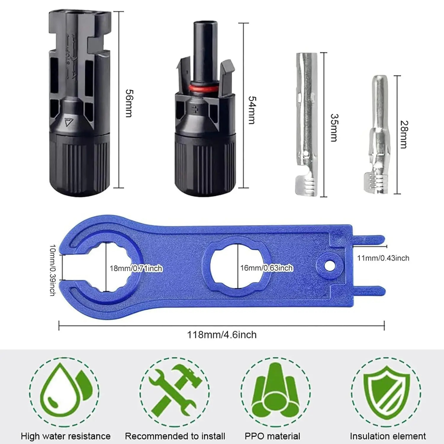 5Pairs Solar Panel Connectors IP67 Waterproof Solar Cable Connectors 1000V 30A M