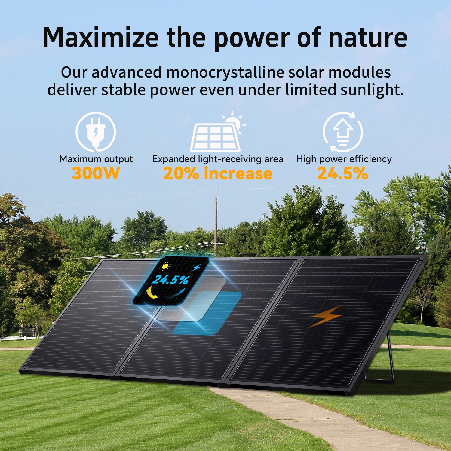 300W Solar Panels Portable Mono W/Kickstand ETFE Solar Charger Power Supply HQ