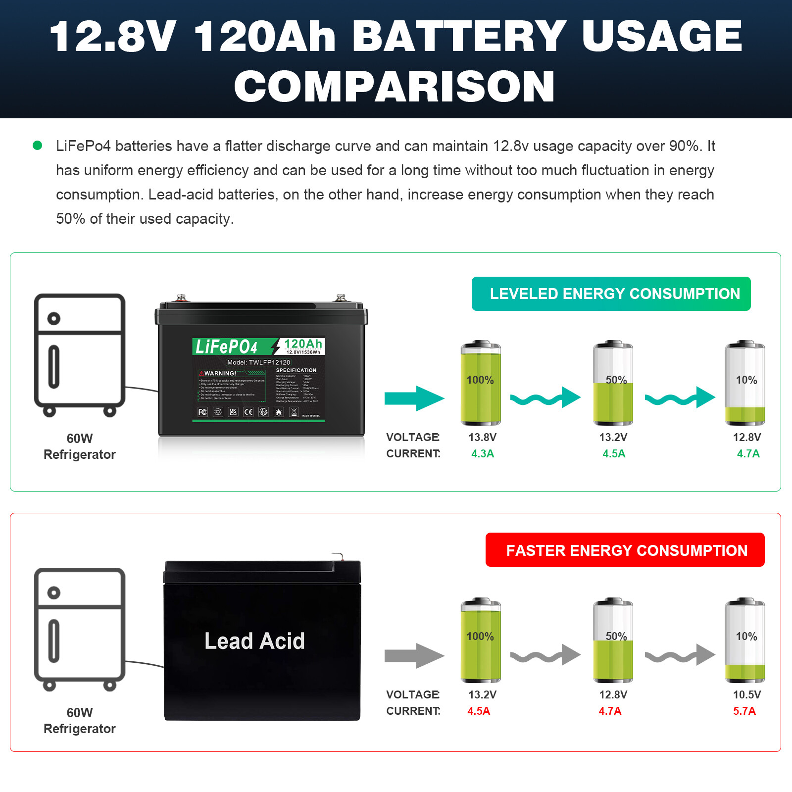 12V 120Ah LiFePO4 Lithium Battery BMS Deep Cycle 20A 24V Smart Battery Charger