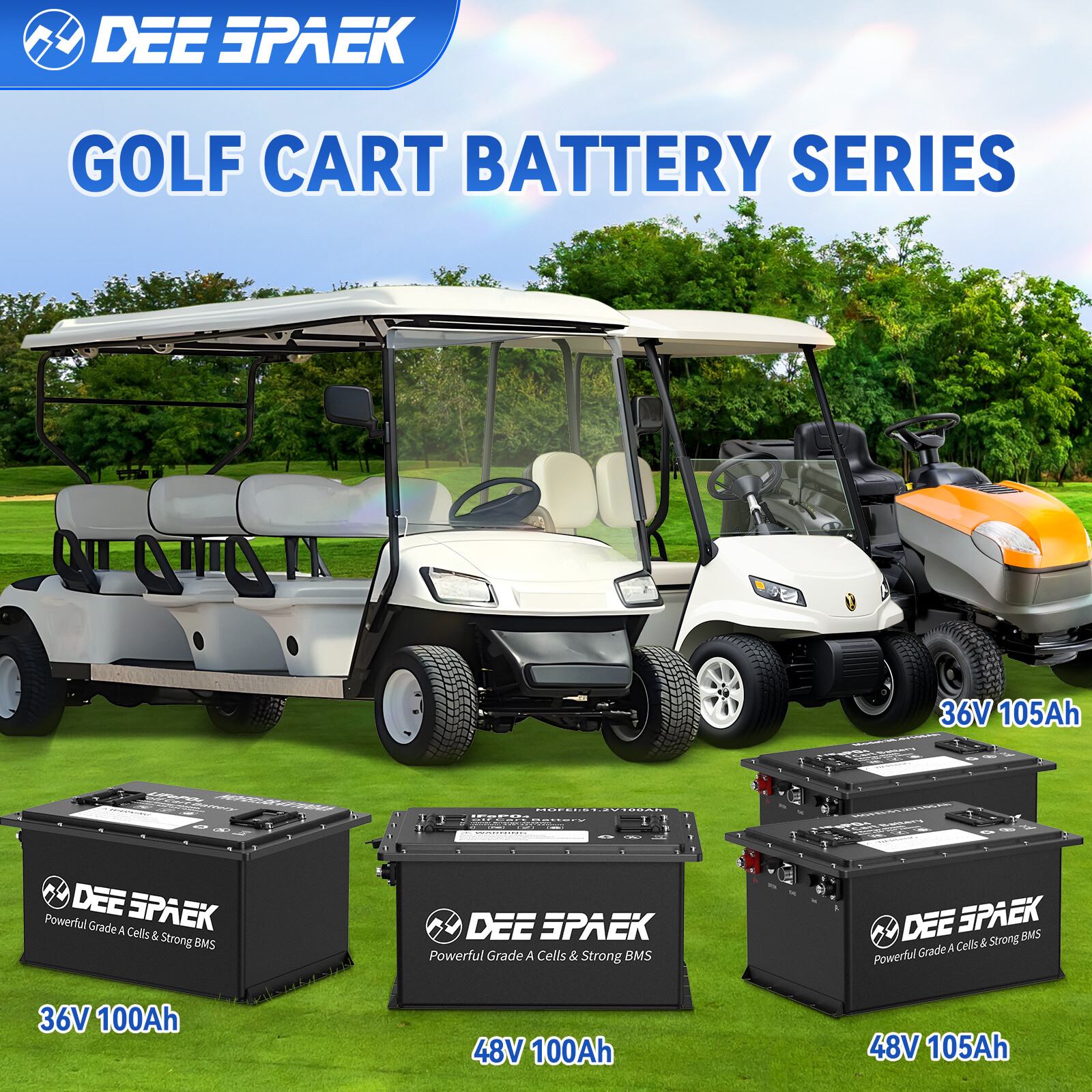 48V 105Ah Battery LiFePO4 Lithium Golf Cart 200A BMS Bluetooth Monit+20A Charger