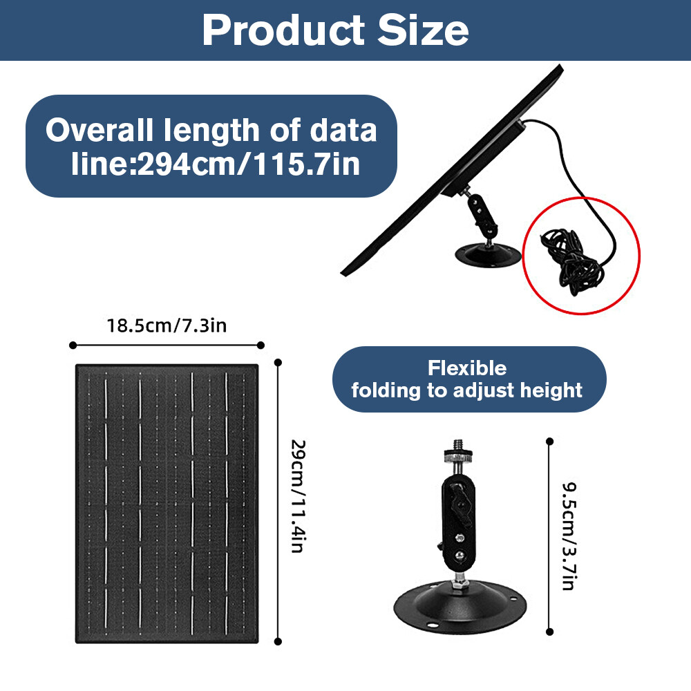 Solar Panel USB C Charger 10W 5V Battery Waterproof For Outdoor Security Camera