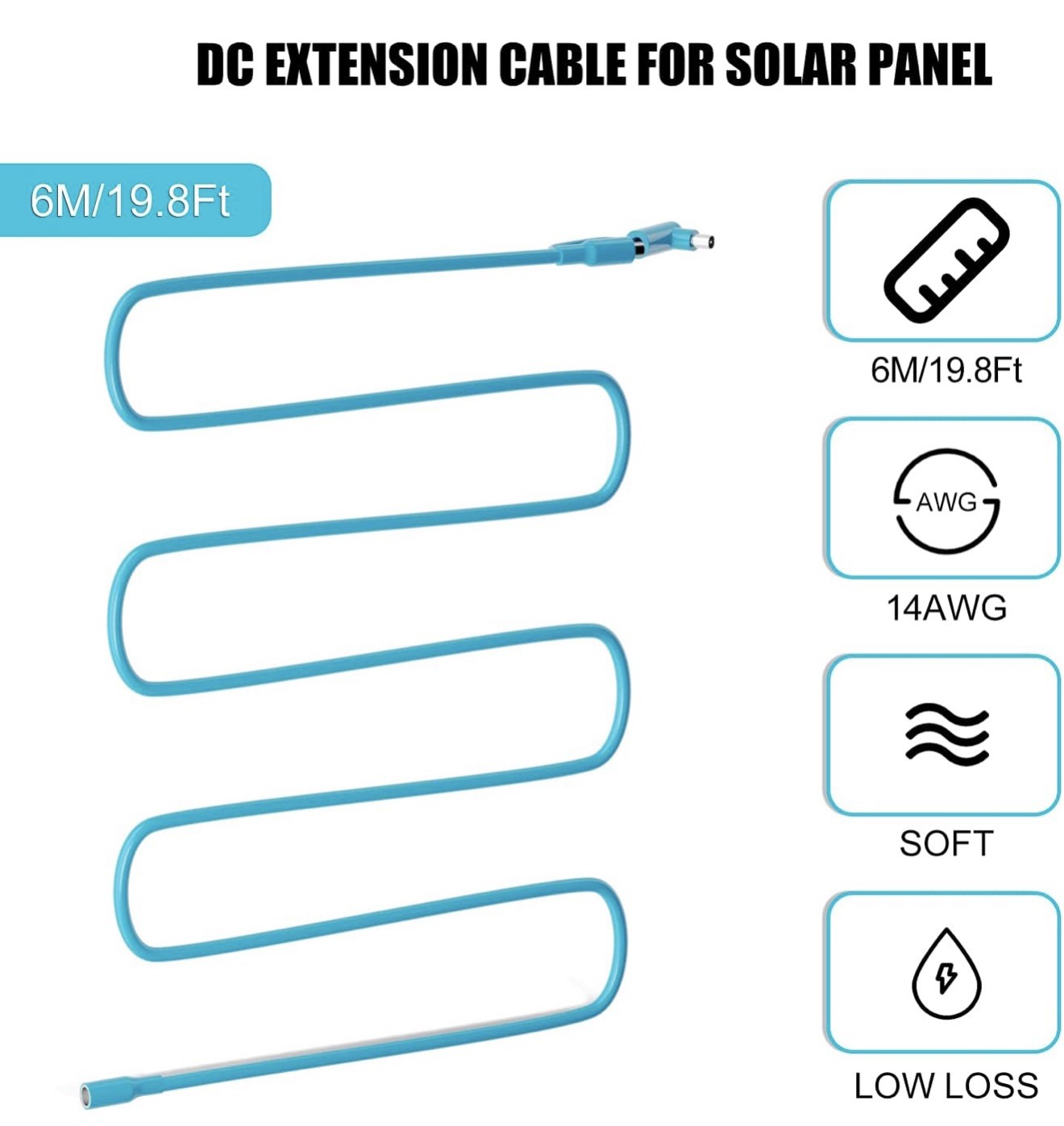 New !!8mm Extension Cable DC7909 to 20 ft DC8020 Solar Portable Power Stations