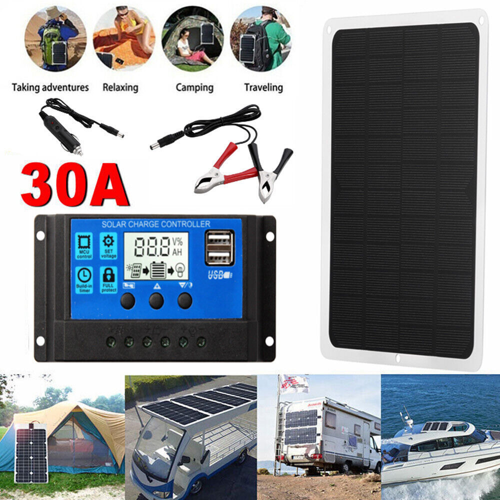 22W Solar Panel Kit 12V Trickle Charger Battery Charger Maintainer Boat RV Car