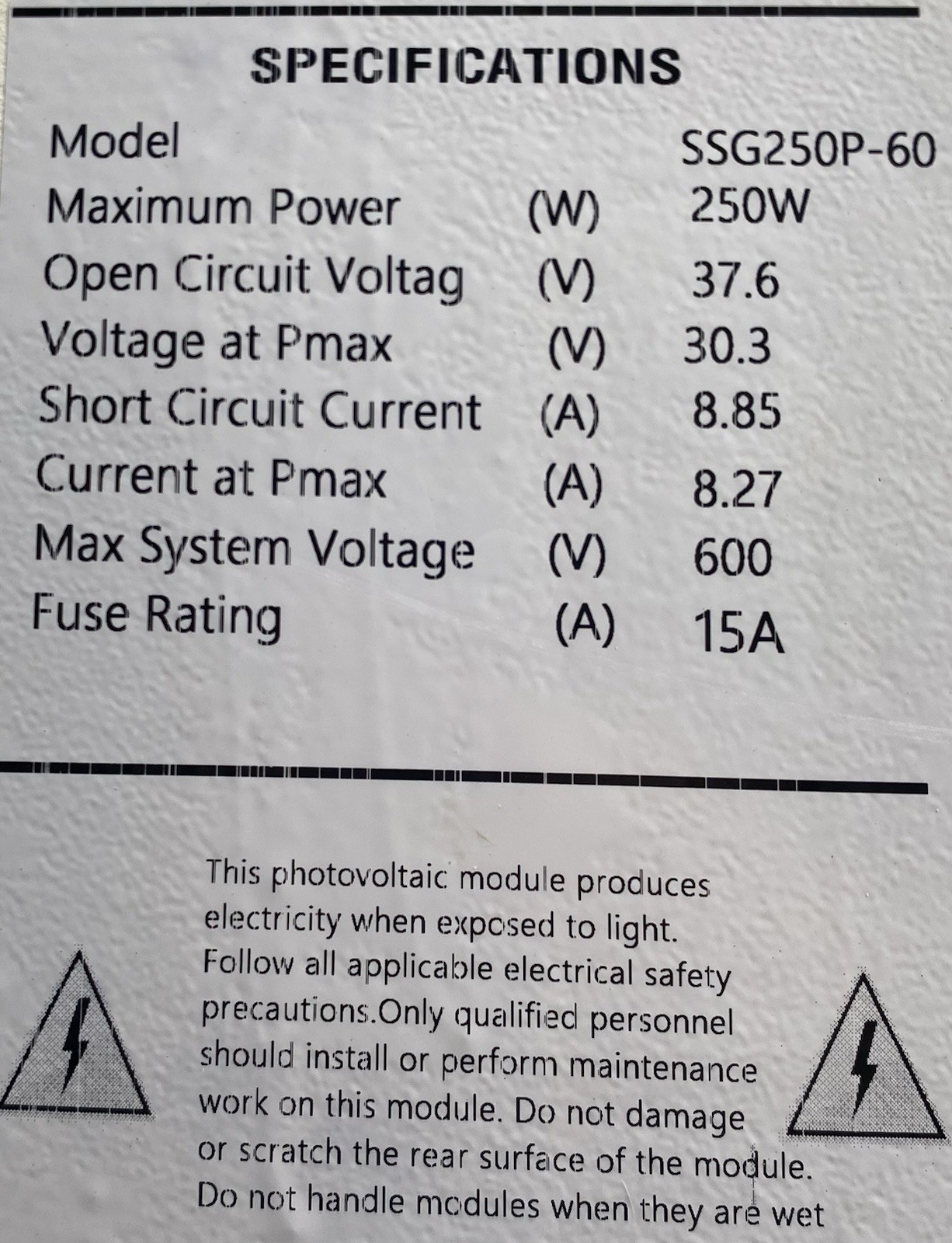 250 Watt 36.7v 8.27a Solar Panels
