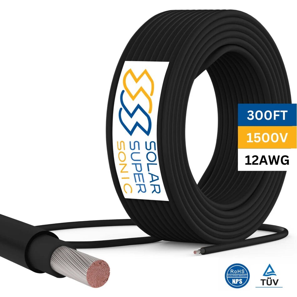 1500V PV Wire – TUV Certified Solar Cable – 8/10/12 AWG – Black/Red – 100/300 FT