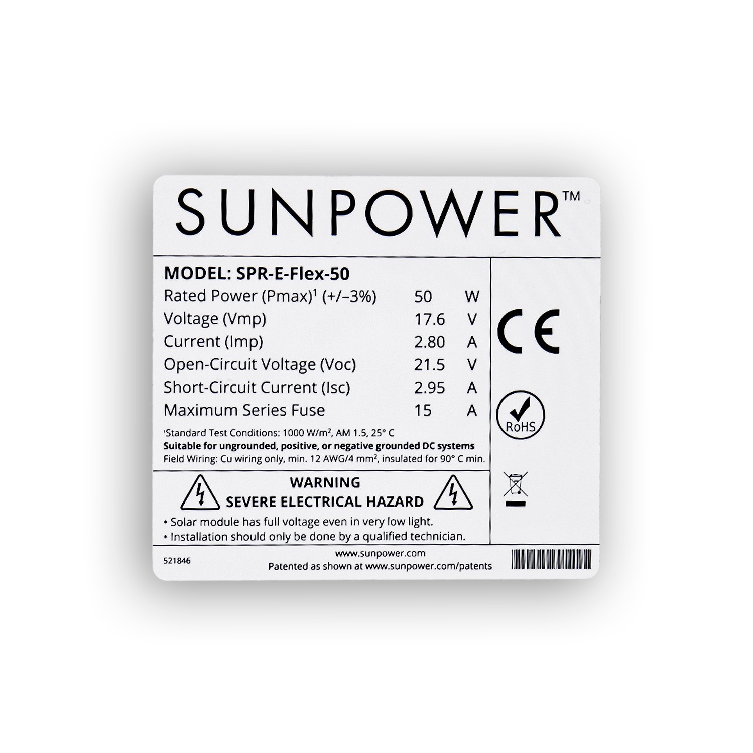 SunPower 50W Flexible Solar Panel – Maxeon Cells – USED DEAL – Tested 100%