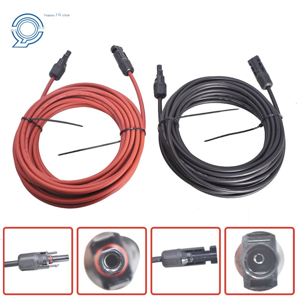 12 AWG Solar Panel Extension Cable Wire Connector 1 Pair 20ft Black + Red