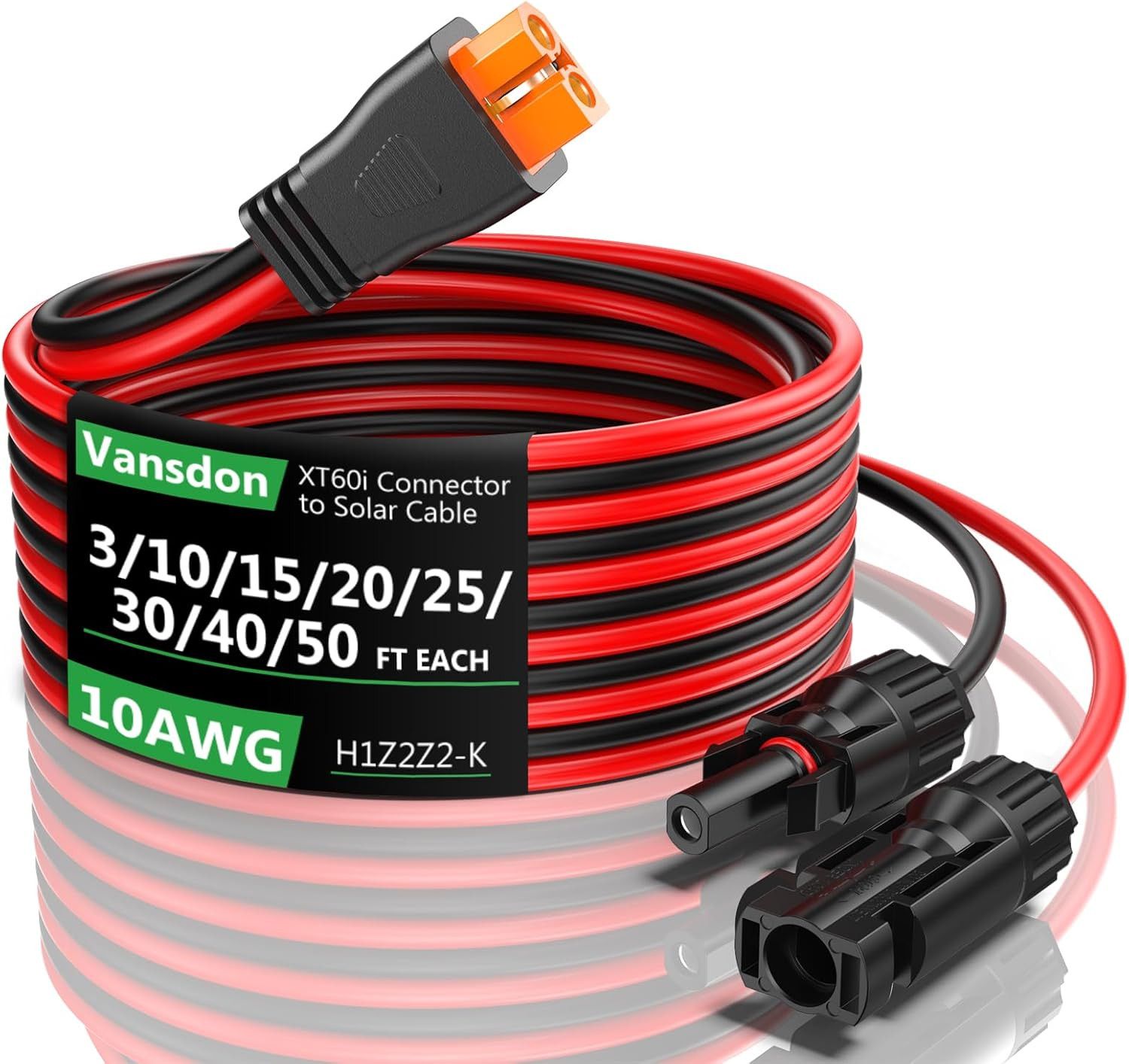 Vansdon Solar to Xt60I Extension Cable 10AWG 50FT Xt60I Female to Male Connector