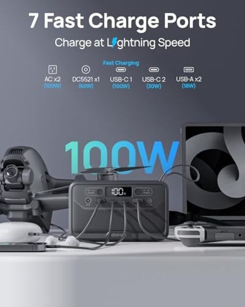 2026 Portable Power Station 89.6Wh LiFePO4 Battery, Solar Power Bank Black