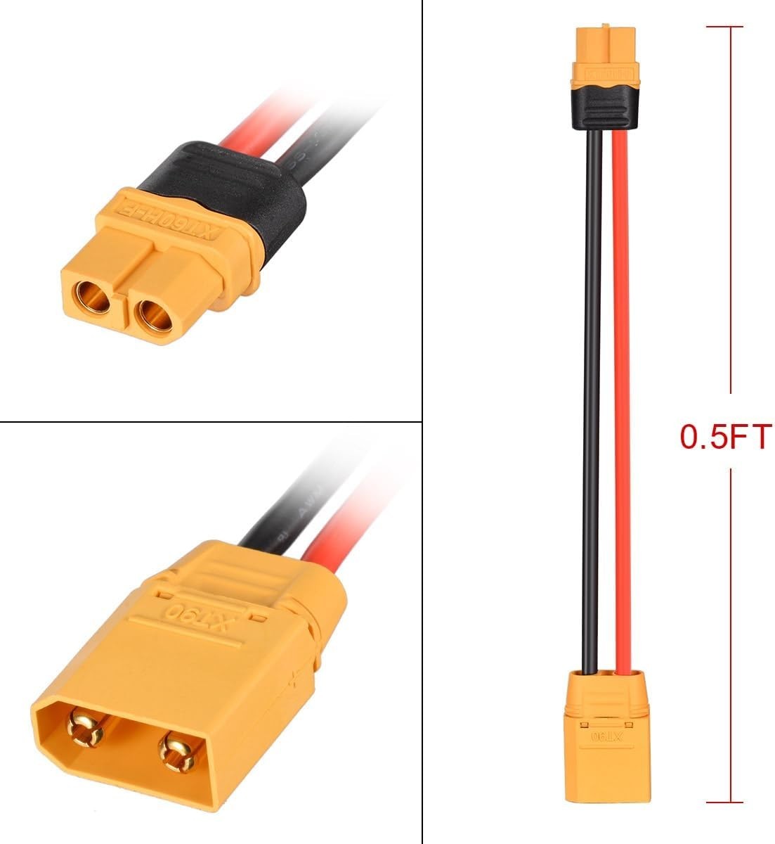 XT60 to XT90 Adapter 4 Pieces 12AWG XT60 Female to XT90 Male Connector Cable