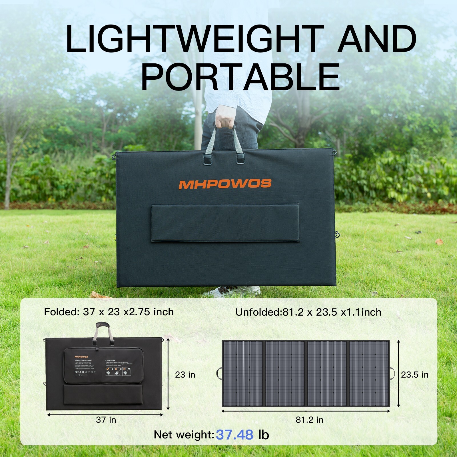 MHPOWOS 400 Watt Portable Solar Panel Foldable for Outdoor Ecoflow Power Station